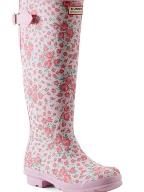 Love Shack Fancy X Hunter Pink Floral Rose Pattern Tall Rain Boot SIZE 11